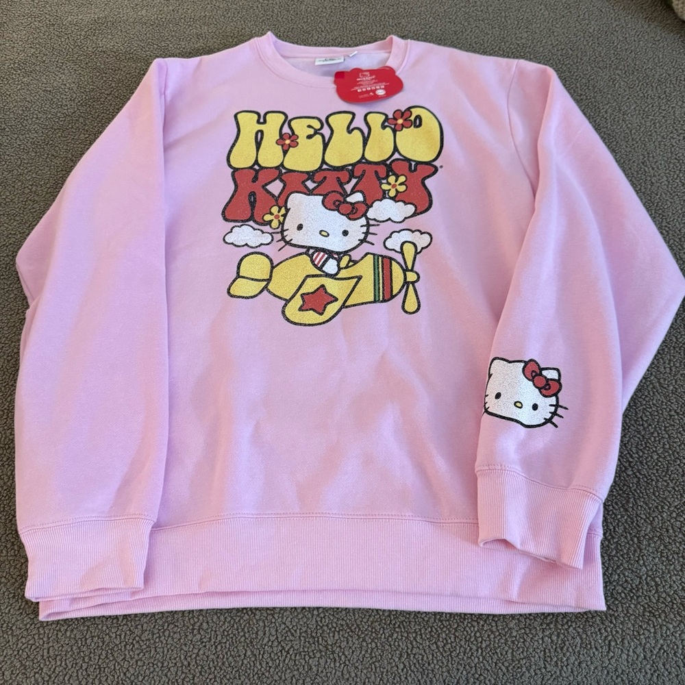 NEW NWT Hello Kitty by Sanrio Pink Crewneck Sweatshirt Size Large w/HK Graphics